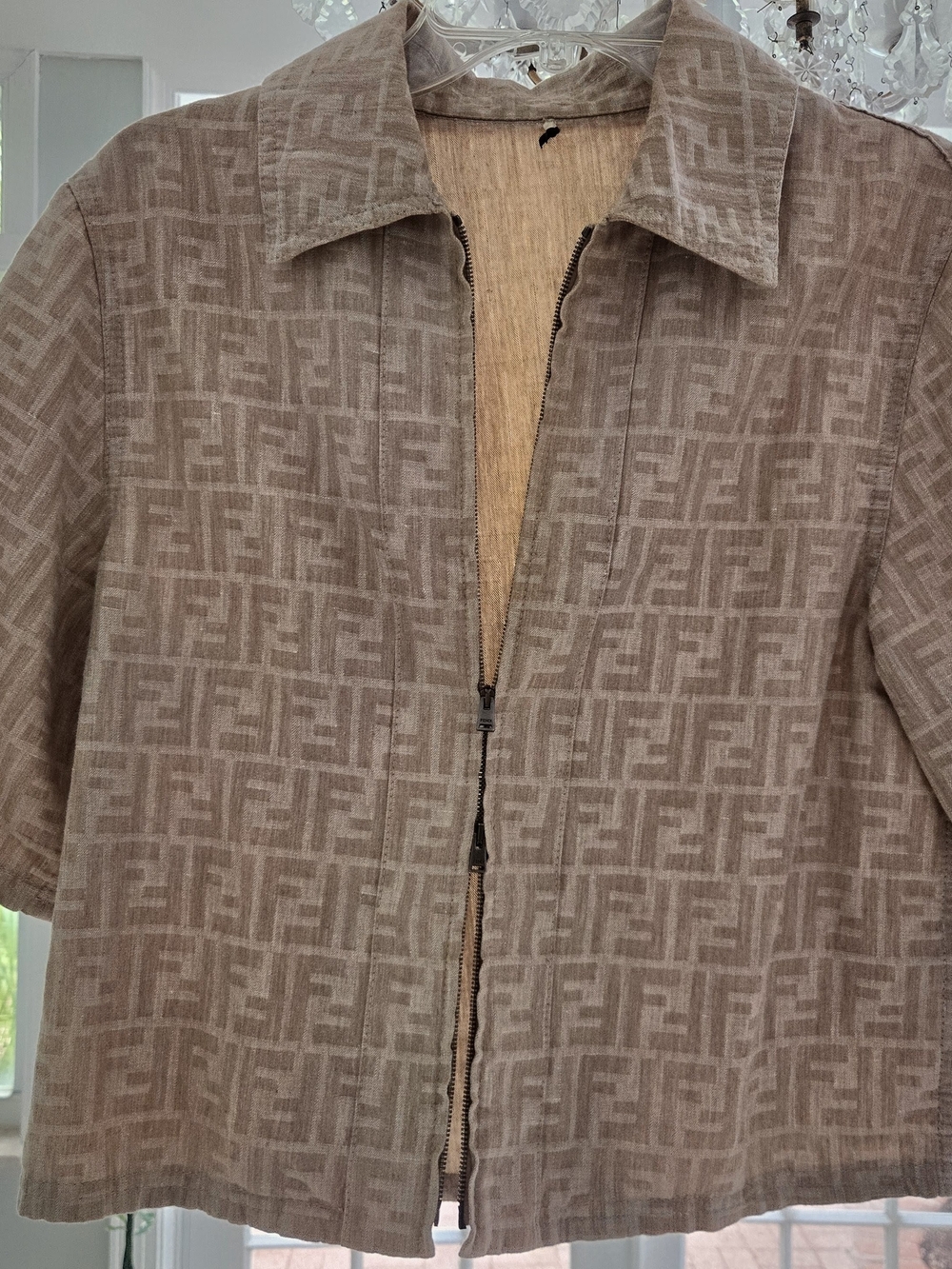 Fendi Monogram Zip-Front Short-Sleeve Jacket